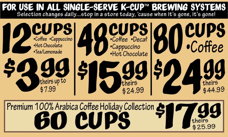 12 k-cup™, 48 k-cup™, 60 k-cup™ and 80 k-cup™ packs available